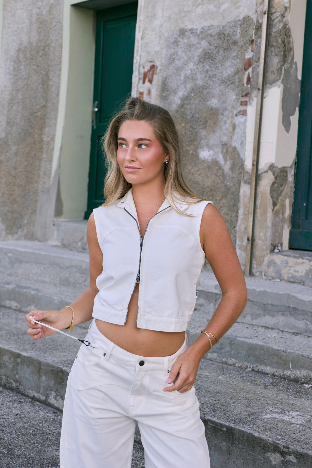 Wave Denim Top White