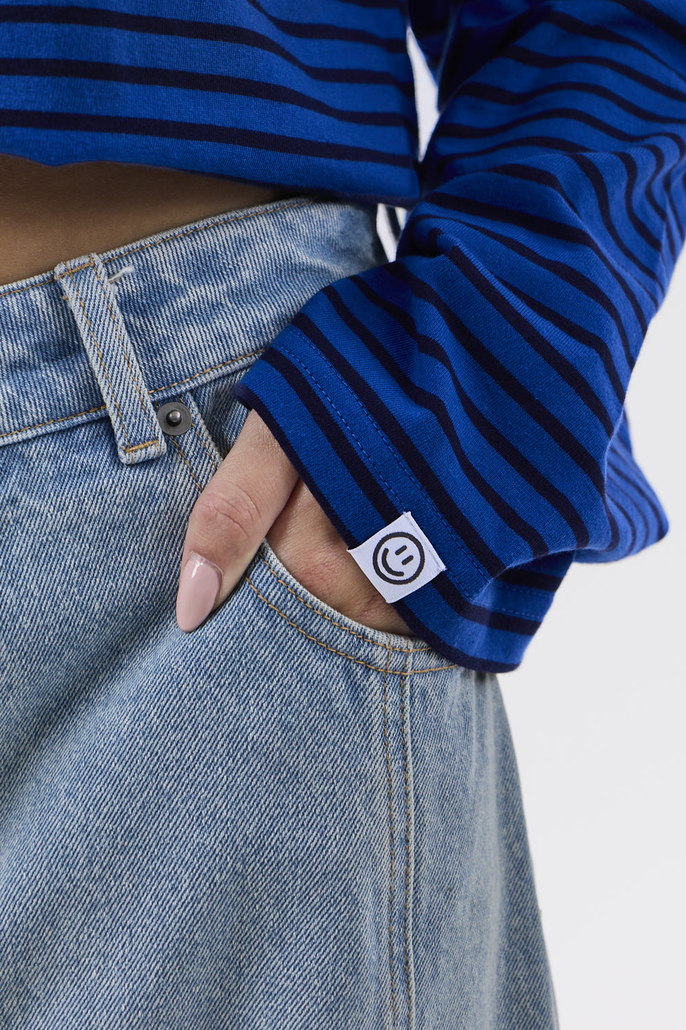 Essential Stribet Langærmet T-shirt Blå