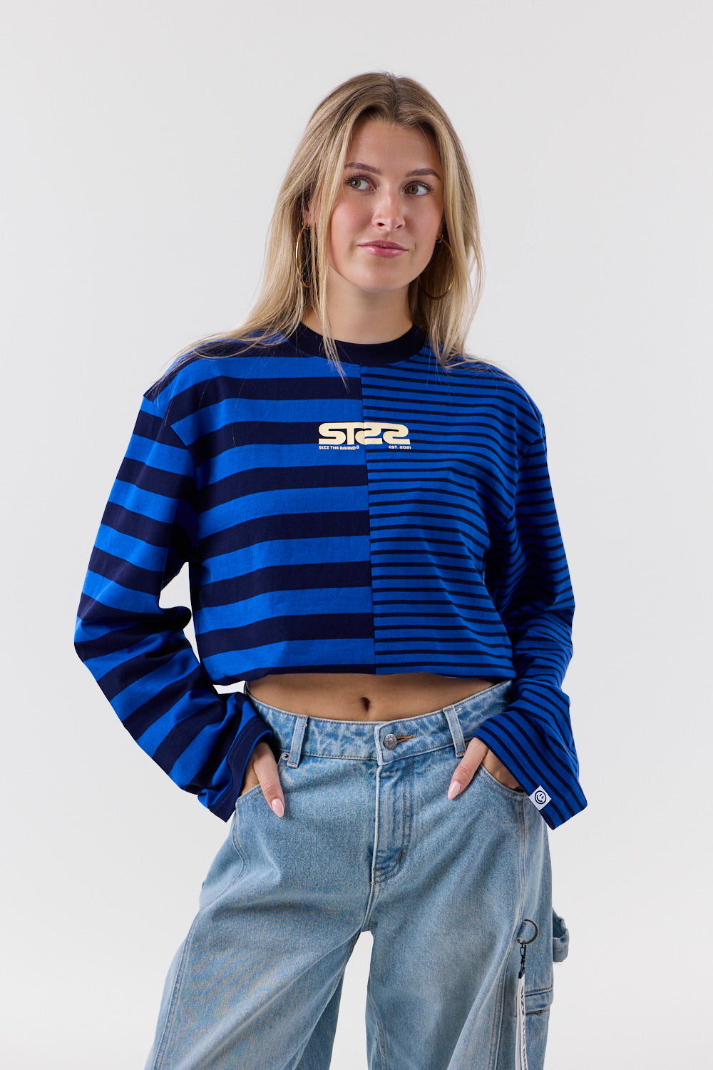 Essential Stribet Langærmet T-shirt Blå