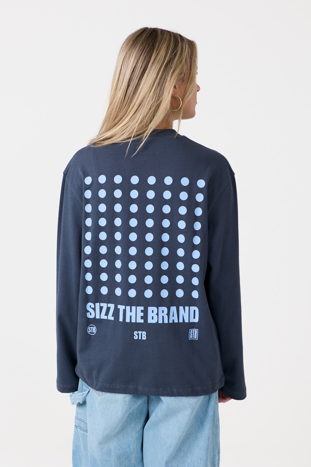 Polka Dot Langærmet T-shirt Blå