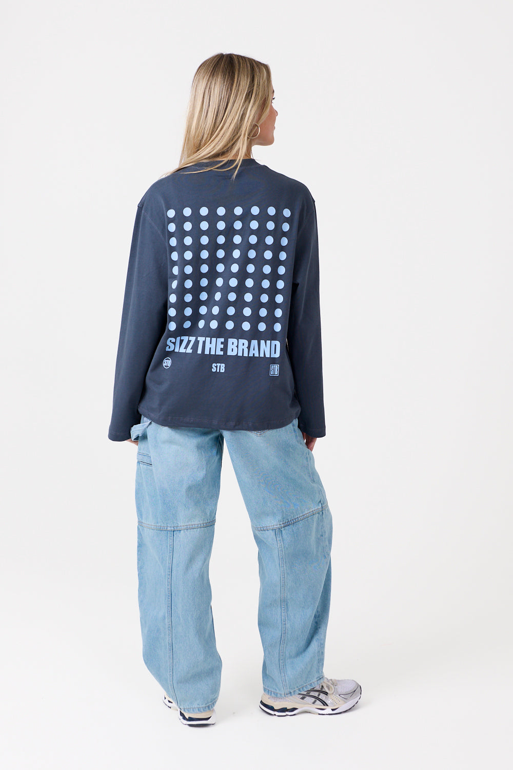 Polka Dot Langærmet T-shirt Blå
